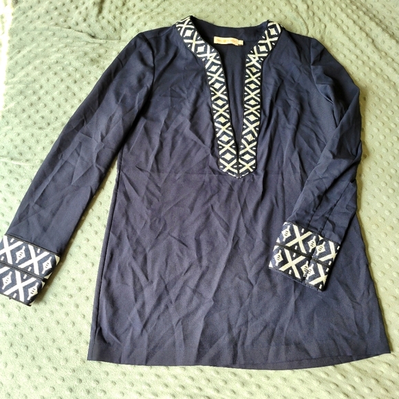 Tory Burch Ariana Embroidered Knit Trimmed Tunic Size 2 - Picture 1 of 8